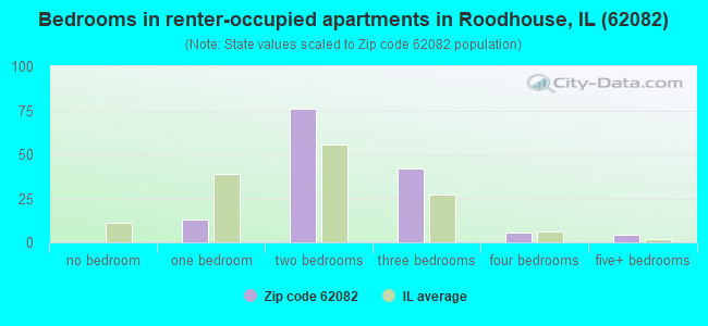 Bedrooms in renter-occupied apartments in Roodhouse, IL (62082) 