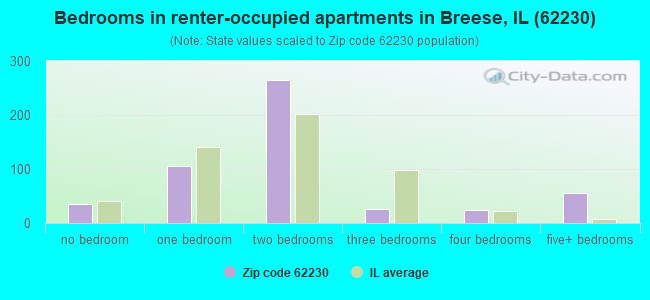 Bedrooms in renter-occupied apartments in Breese, IL (62230) 