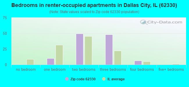 Bedrooms in renter-occupied apartments in Dallas City, IL (62330) 