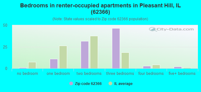 Bedrooms in renter-occupied apartments in Pleasant Hill, IL (62366) 