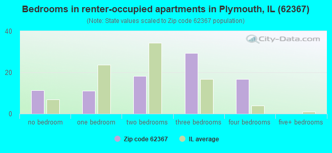 Bedrooms in renter-occupied apartments in Plymouth, IL (62367) 