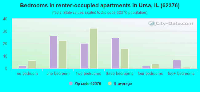 Bedrooms in renter-occupied apartments in Ursa, IL (62376) 