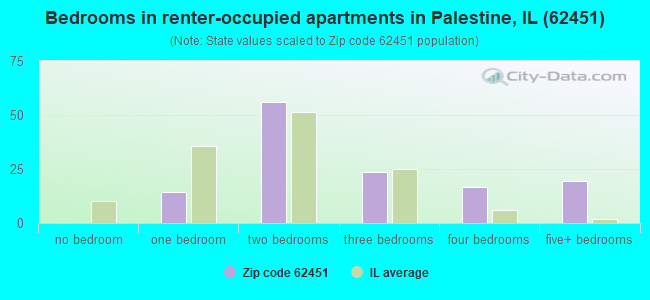 Bedrooms in renter-occupied apartments in Palestine, IL (62451) 