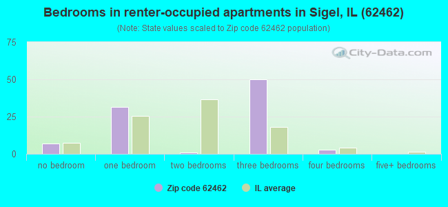 Bedrooms in renter-occupied apartments in Sigel, IL (62462) 