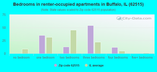Bedrooms in renter-occupied apartments in Buffalo, IL (62515) 