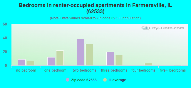 Bedrooms in renter-occupied apartments in Farmersville, IL (62533) 