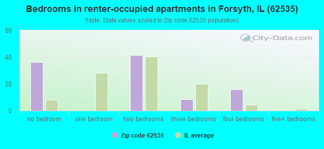 Bedrooms in renter-occupied apartments in Forsyth, IL (62535) 