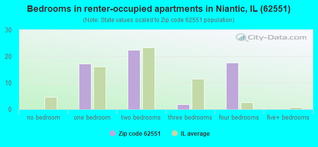 Bedrooms in renter-occupied apartments in Niantic, IL (62551) 