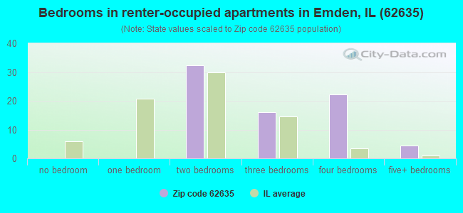 Bedrooms in renter-occupied apartments in Emden, IL (62635) 