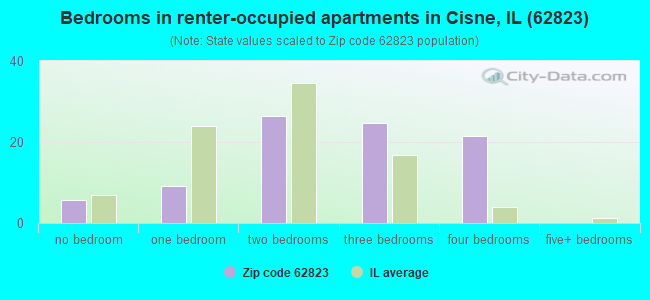 Bedrooms in renter-occupied apartments in Cisne, IL (62823) 