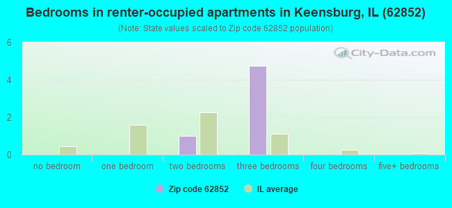 Bedrooms in renter-occupied apartments in Keensburg, IL (62852) 