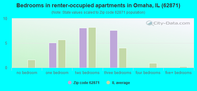 Bedrooms in renter-occupied apartments in Omaha, IL (62871) 