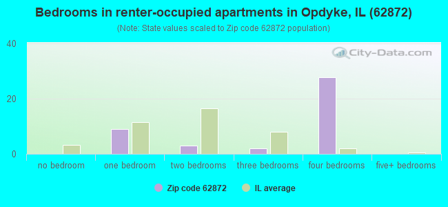 Bedrooms in renter-occupied apartments in Opdyke, IL (62872) 