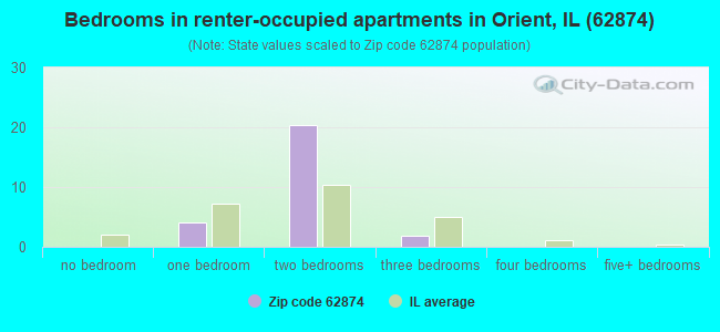 Bedrooms in renter-occupied apartments in Orient, IL (62874) 