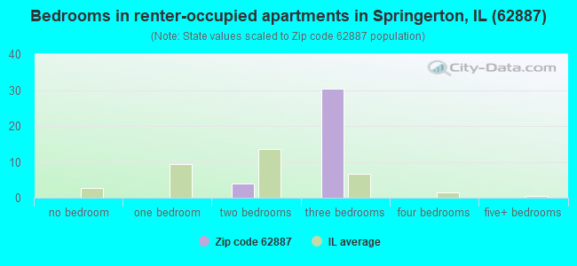 Bedrooms in renter-occupied apartments in Springerton, IL (62887) 