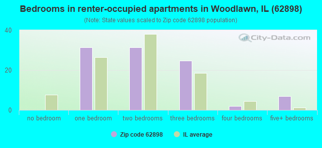 Bedrooms in renter-occupied apartments in Woodlawn, IL (62898) 