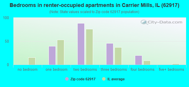 Bedrooms in renter-occupied apartments in Carrier Mills, IL (62917) 