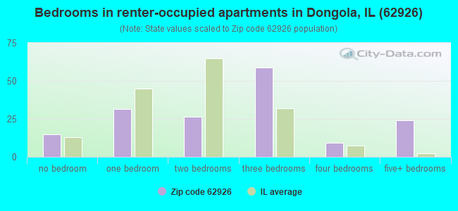 Bedrooms in renter-occupied apartments in Dongola, IL (62926) 