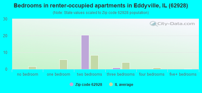Bedrooms in renter-occupied apartments in Eddyville, IL (62928) 
