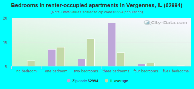 Bedrooms in renter-occupied apartments in Vergennes, IL (62994) 