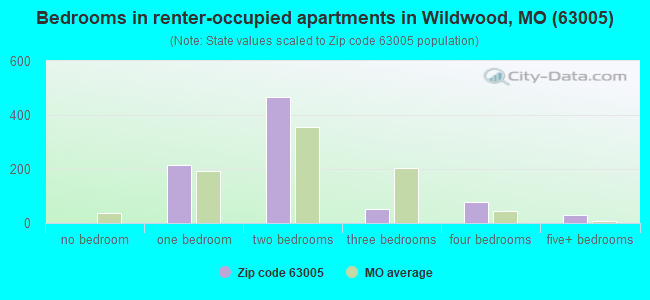 Bedrooms in renter-occupied apartments in Wildwood, MO (63005) 