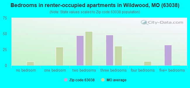 Bedrooms in renter-occupied apartments in Wildwood, MO (63038) 