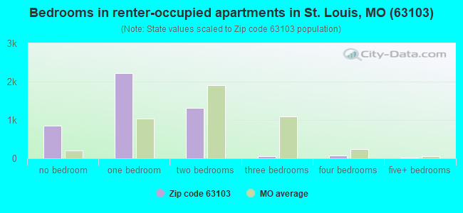 Bedrooms in renter-occupied apartments in St. Louis, MO (63103) 
