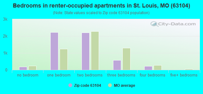 Bedrooms in renter-occupied apartments in St. Louis, MO (63104) 