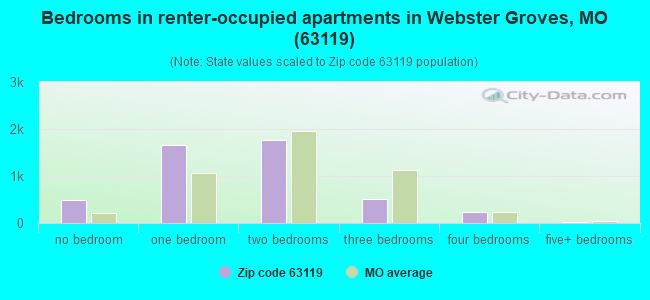 Bedrooms in renter-occupied apartments in Webster Groves, MO (63119) 