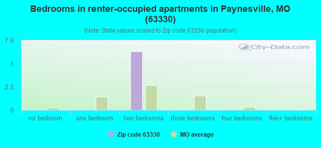Bedrooms in renter-occupied apartments in Paynesville, MO (63330) 