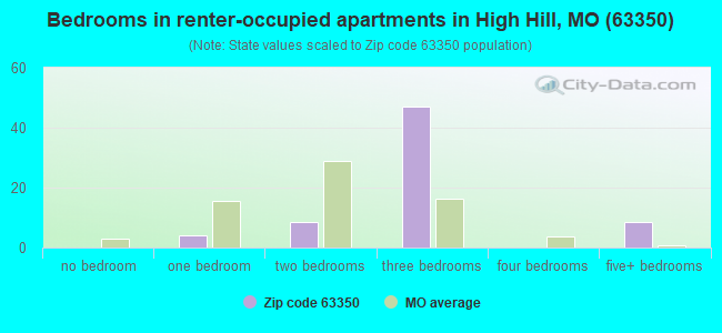 Bedrooms in renter-occupied apartments in High Hill, MO (63350) 