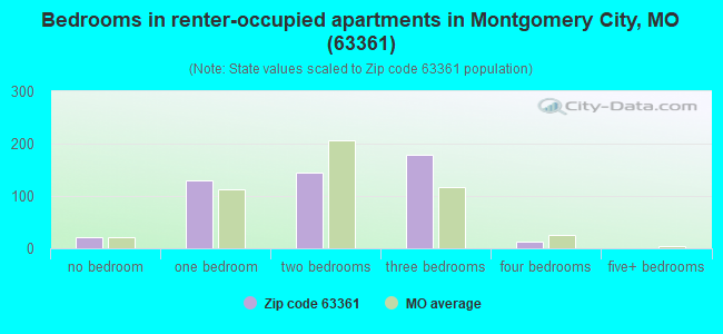 Bedrooms in renter-occupied apartments in Montgomery City, MO (63361) 