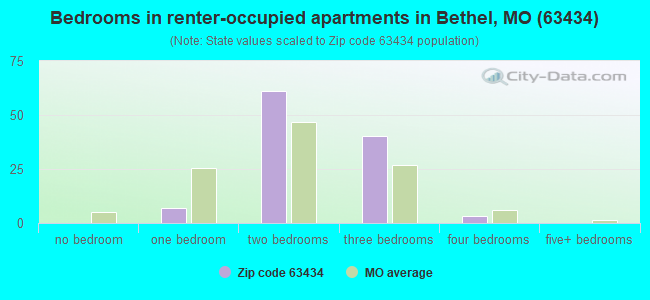 Bedrooms in renter-occupied apartments in Bethel, MO (63434) 