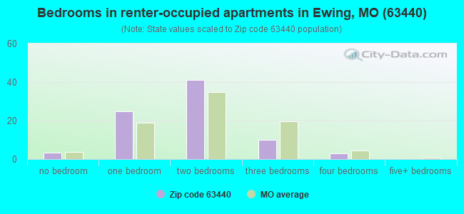 Bedrooms in renter-occupied apartments in Ewing, MO (63440) 