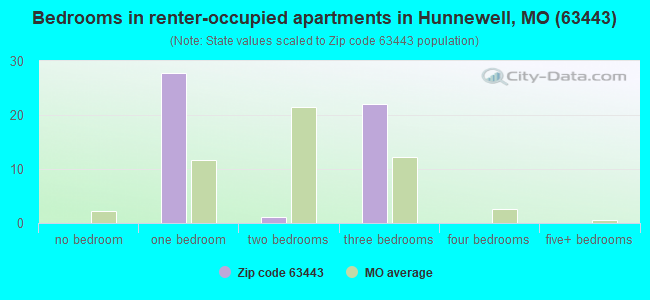 Bedrooms in renter-occupied apartments in Hunnewell, MO (63443) 
