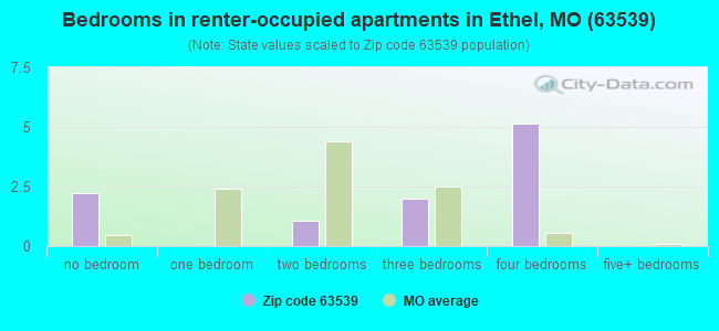 Bedrooms in renter-occupied apartments in Ethel, MO (63539) 