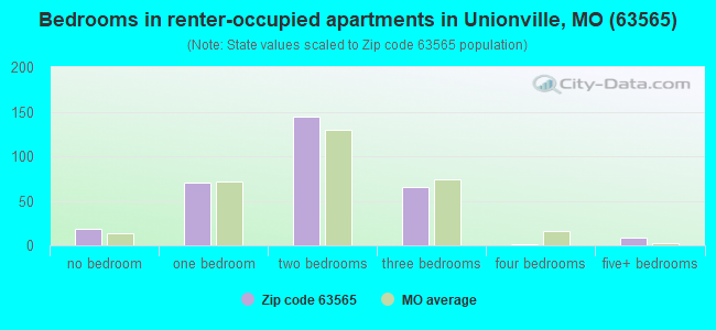 Bedrooms in renter-occupied apartments in Unionville, MO (63565) 