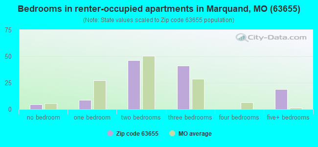 Bedrooms in renter-occupied apartments in Marquand, MO (63655) 