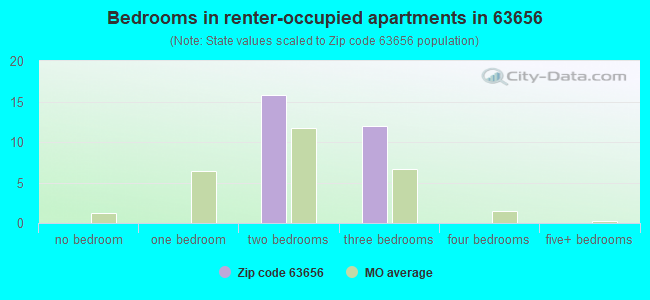 Bedrooms in renter-occupied apartments in 63656 