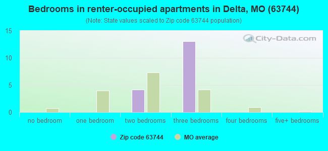 Bedrooms in renter-occupied apartments in Delta, MO (63744) 