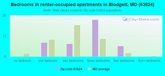 Bedrooms in renter-occupied apartments in Blodgett, MO (63824) 