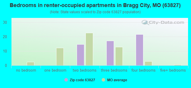 Bedrooms in renter-occupied apartments in Bragg City, MO (63827) 