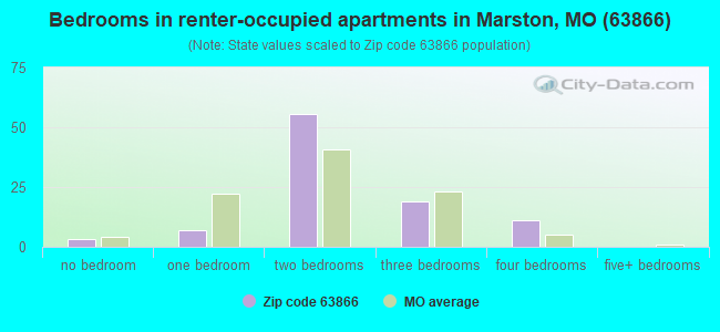 Bedrooms in renter-occupied apartments in Marston, MO (63866) 