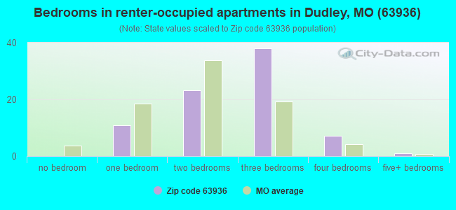 Bedrooms in renter-occupied apartments in Dudley, MO (63936) 