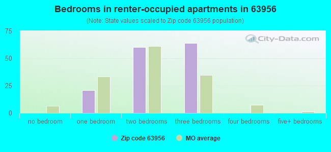 Bedrooms in renter-occupied apartments in 63956 