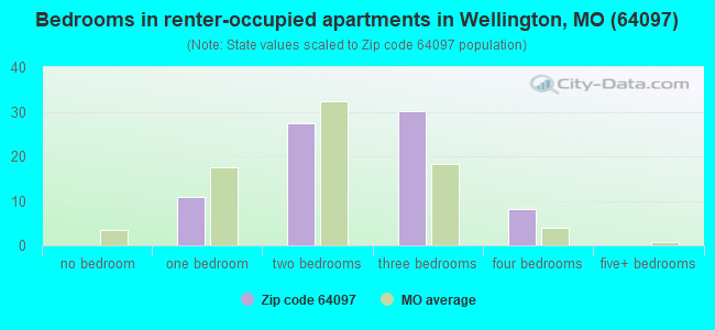 Bedrooms in renter-occupied apartments in Wellington, MO (64097) 