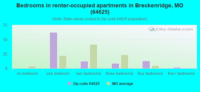 Bedrooms in renter-occupied apartments in Breckenridge, MO (64625) 