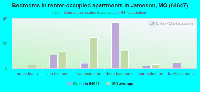 Bedrooms in renter-occupied apartments in Jameson, MO (64647) 