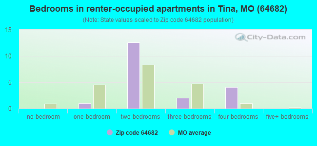 Bedrooms in renter-occupied apartments in Tina, MO (64682) 