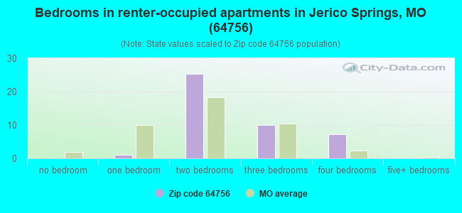 Bedrooms in renter-occupied apartments in Jerico Springs, MO (64756) 